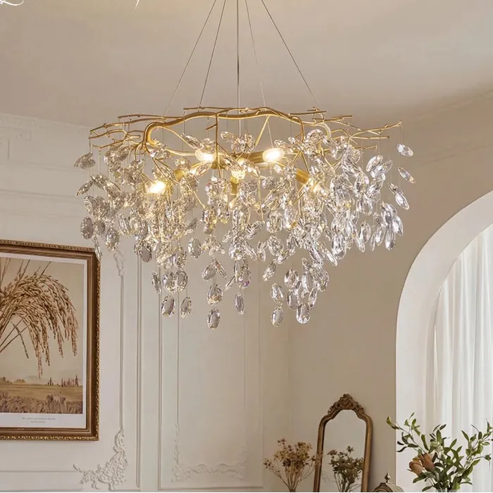 Lustre Dimmable avec Cristaux Suspendus