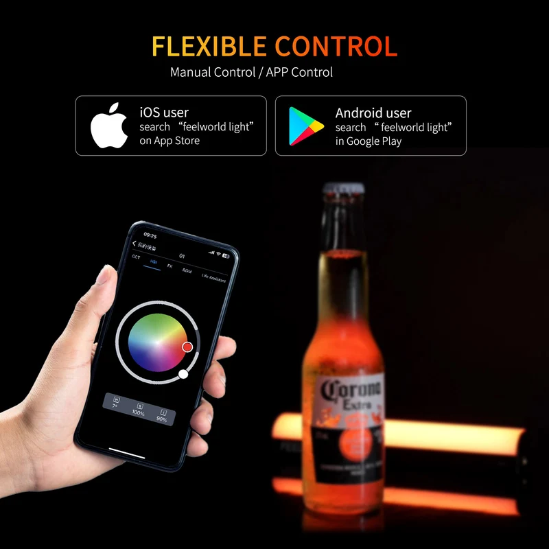 Baguette lumineuse portative FEELWORLD MT2, lampe vidéo LED RVB 360° pour la photographie