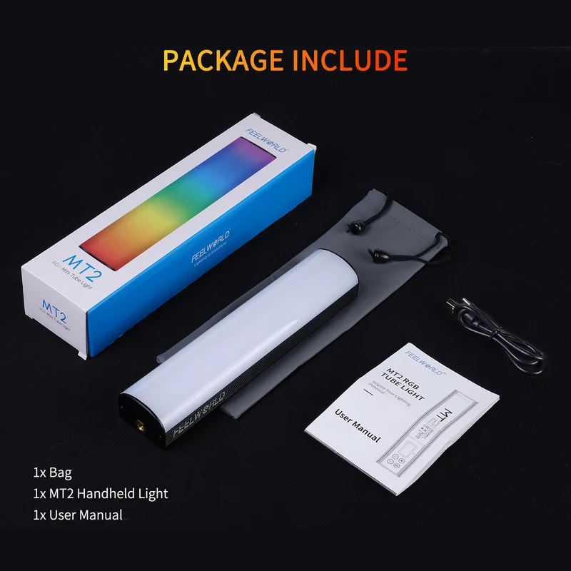 Baguette lumineuse portative FEELWORLD MT2, lampe vidéo LED RVB 360° pour la photographie