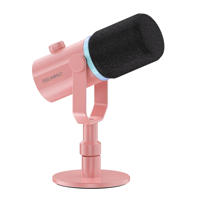 Microphone dynamique USB XLR blanc FEELWORLD PM1 avec support de bureau pour podcast