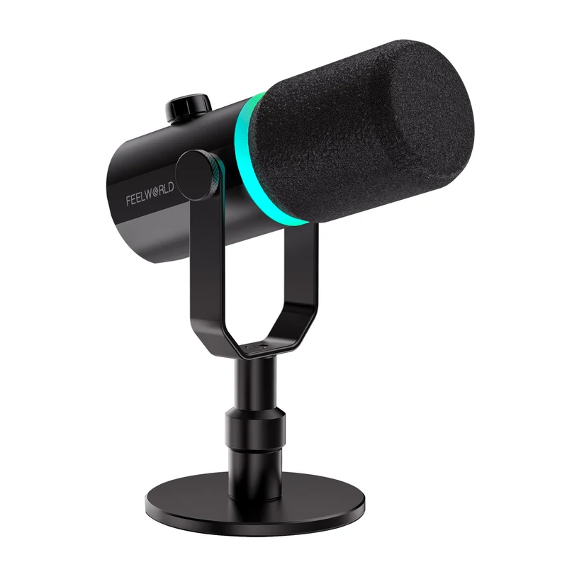 Microphone dynamique USB XLR blanc FEELWORLD PM1 avec support de bureau pour podcast