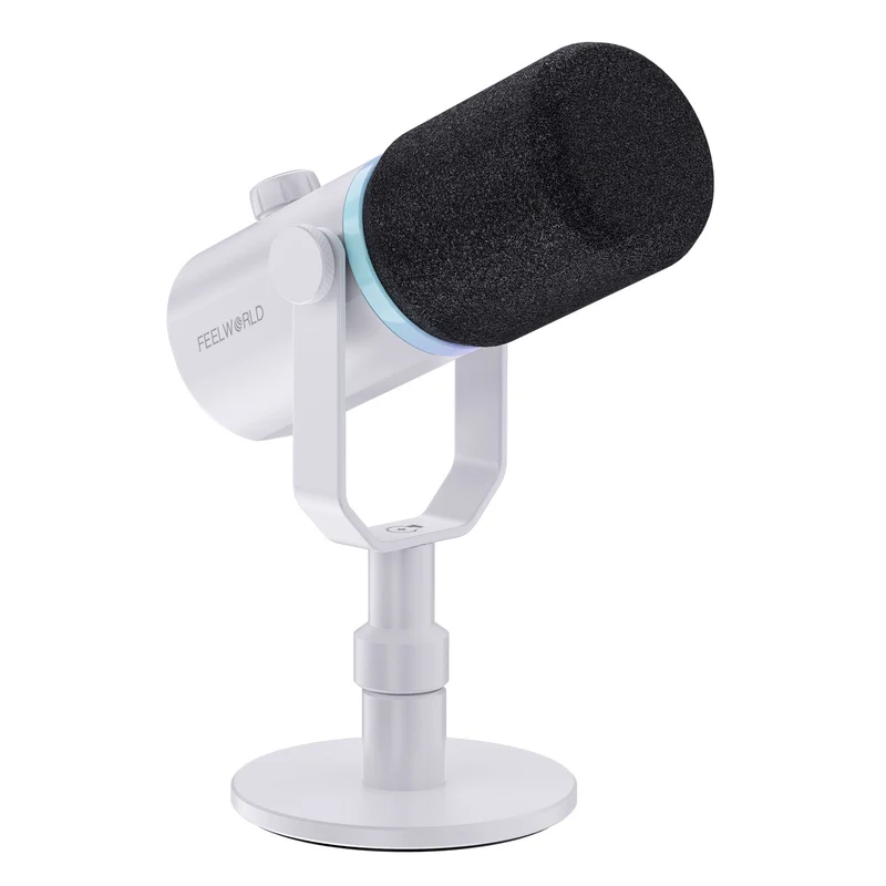 Microphone dynamique USB XLR blanc FEELWORLD PM1 pour podcasting, enregistrement, jeu, streaming en direct