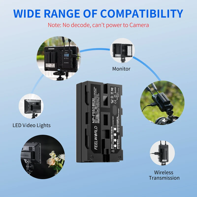 FEEWORLD NP-F550 2200mAh Li-ion batterie pour moniteur vidéo lumière Transmission vidéo USB-C charge