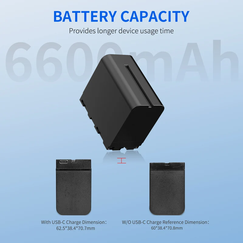FEEWORLD NP-F970 6600mAh Li-ion batterie pour moniteur vidéo lumière Transmission vidéo USB-C charge