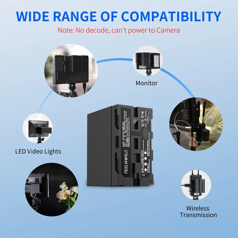FEEWORLD NP-F970 6600mAh Li-ion batterie pour moniteur vidéo lumière Transmission vidéo USB-C charge