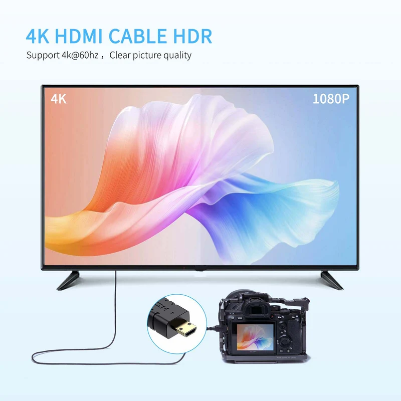 FEELWORLD Câble micro HDMI vers HDMI ultra fin 4K 3 m, câble HDMI 2.5 fin 2.0 mm, prise en charge haute vitesse 4K @ 60 Hz 2160p 1080p 18 Gbit/s 3D HDR pour appareil photo, caméscope