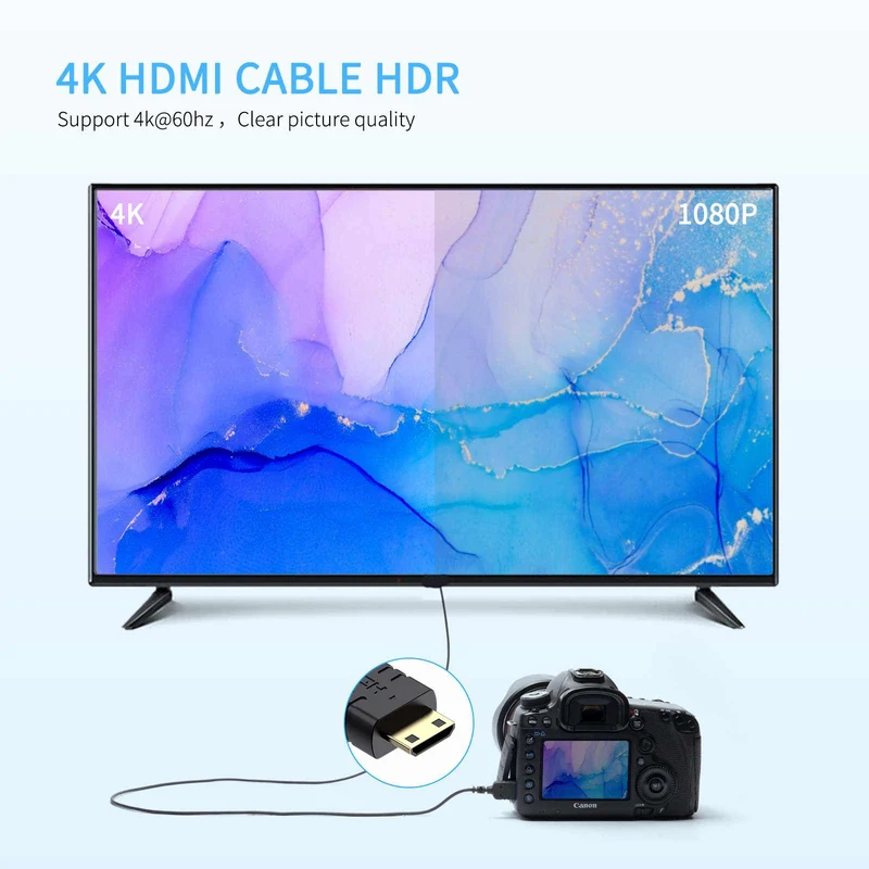 FEELWORLD Câble mini HDMI vers HDMI ultra fin 4K de 3 m, câble HDMI 2.5 fin de 2.0 mm, prise en charge haute vitesse 4K à 60 Hz 2160p 1080p 18 Gbit/s 3D HDR pour appareil photo, caméscope, ordinateur portable, tablette