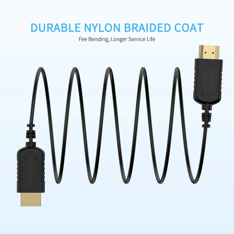 FEELWORLD Câble HDMI 4K ultra fin vers HDMI 1.5 m, câble HDMI 2.5 fin 2.0 mm, prise en charge haute vitesse 4K @ 60 Hz 2160p 1080p 18 Gbit/s 3D HDR pour appareil photo, caméscope, moniteur, cardan