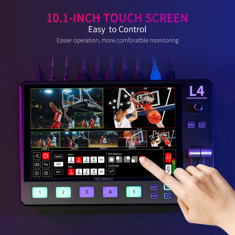 FEELWORLD L4 mélangeur vidéo multi-caméra commutateur 10.1 "écran tactile USB3.0 diffusion rapide