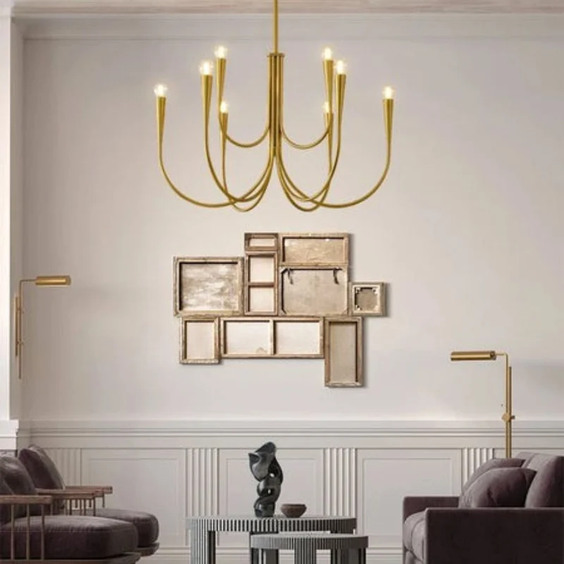 Lustre Plusieurs Ampoules Doré ou Noir – 6 ou 9 Têtes, E14 Non Incluses