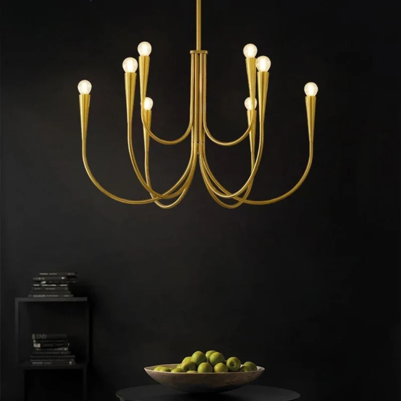 Lustre Plusieurs Ampoules Doré ou Noir – 6 ou 9 Têtes, E14 Non Incluses