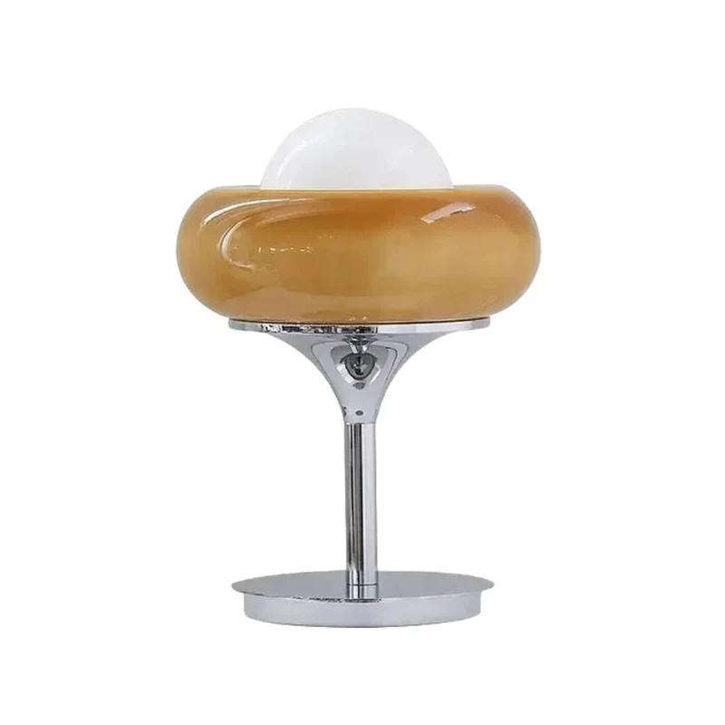 Lampe à Poser Orange Dégradée en Verre – Pied Chromé, Ambiance Ambrée