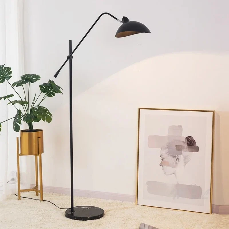 Lampadaire Déporté Doré à Bras Articulé – Socle Marbre, LED Économe