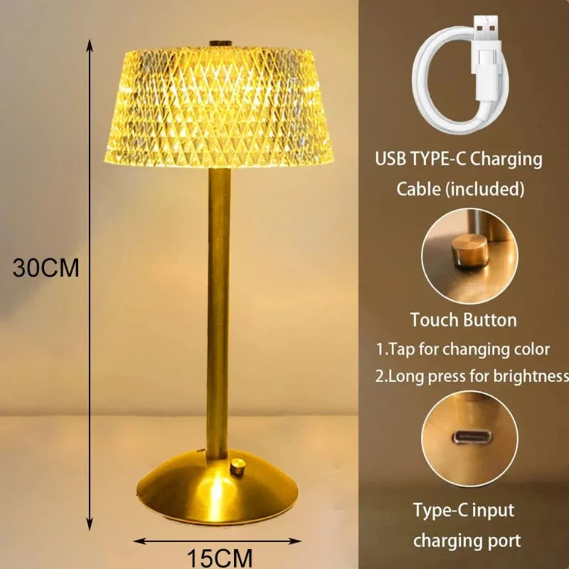 Lampe de Bureau en Cristal Capteur Tactile Décor Nordique