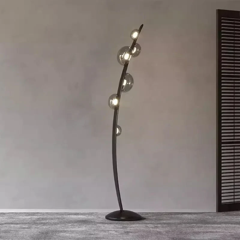 Lampe sur Pied Design Salon Courbée – Boules Verre, Signature Italienne