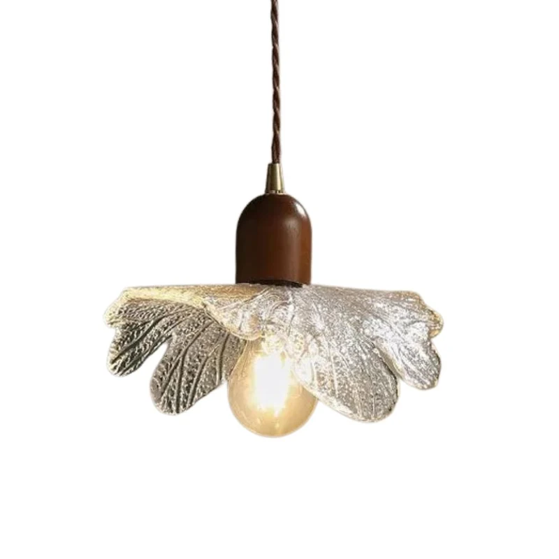 Suspension Florale en Verre et Bois – Nervures Détaillées, Ambiance Douce