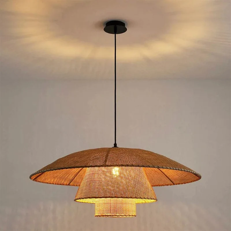 Suspension Jonc de Mer en Rotin et Bambou – Ambiance Exotique, 4 Tailles