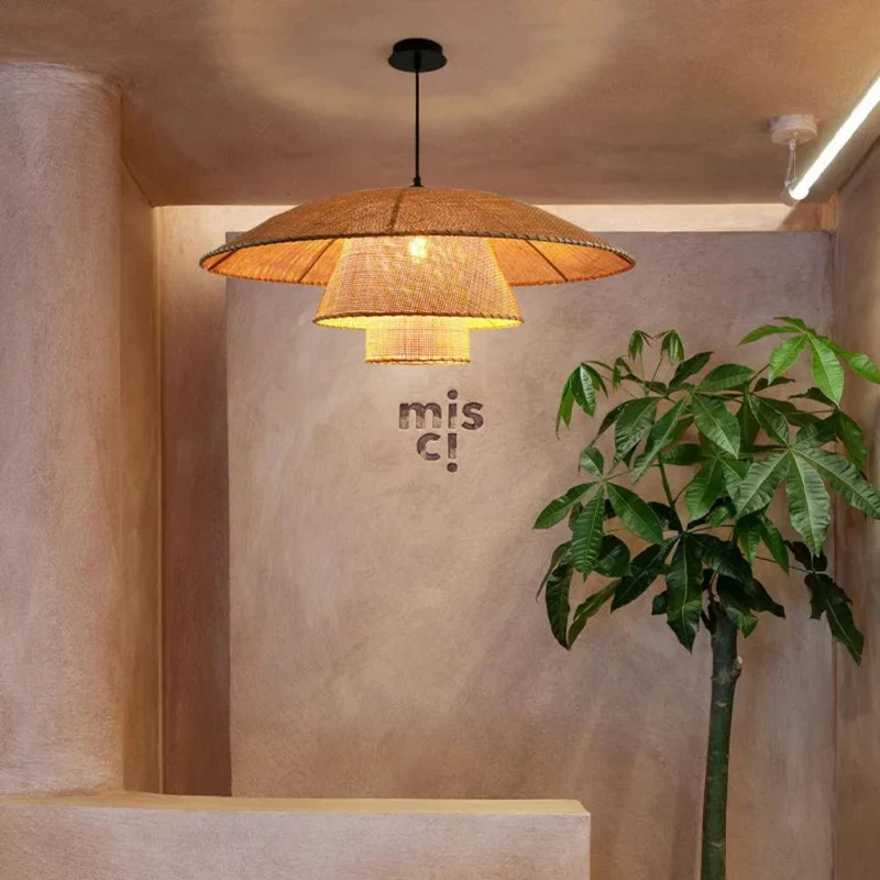 Suspension Jonc de Mer en Rotin et Bambou – Ambiance Exotique, 4 Tailles
