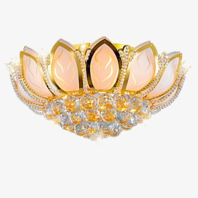 Plafonnier LED Cristal Floral Doré – Ambiance Apaisante et Raffinée