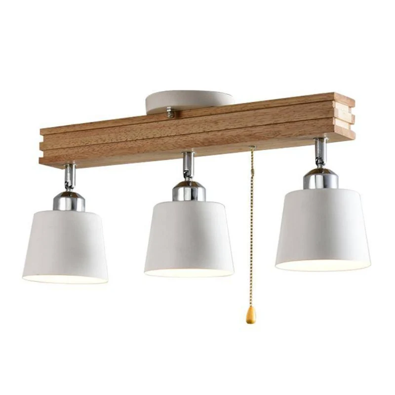 Plafonnier LED en Bois Rotatif 360° – 1 à 4 Abat-jours au Choix