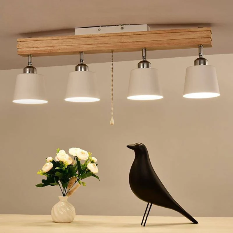 Plafonnier LED en Bois Rotatif 360° – 1 à 4 Abat-jours au Choix
