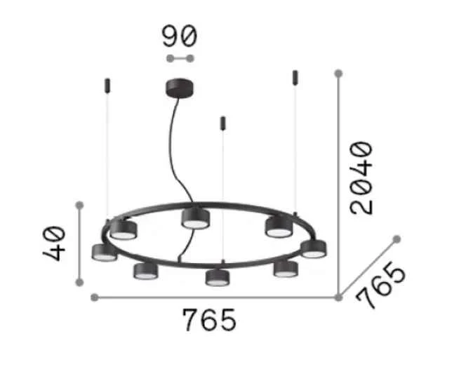 Suspension MINOR ROUND noire 8 lampes