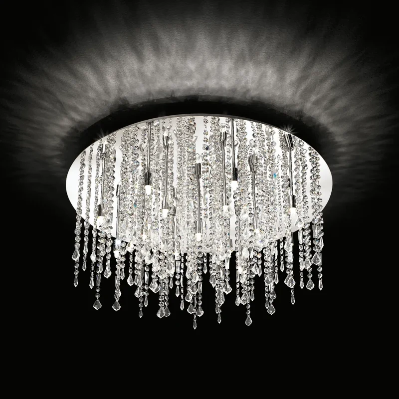 Plafonnier ROYAL PL12 chrome et pampilles de cristal