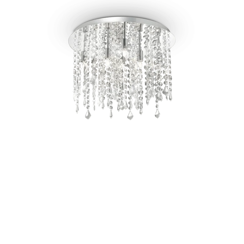 Plafonnier ROYAL PL8 chrome et pampilles de cristal