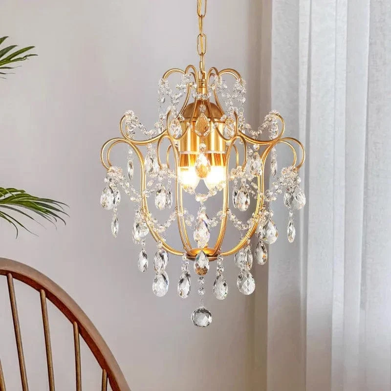 Retro Crystal Chandelier LED Restaurant Hanging Lamp Room Decor Luxury Bedroom Parlor Light Fixture Golden Crystal Pendant Light