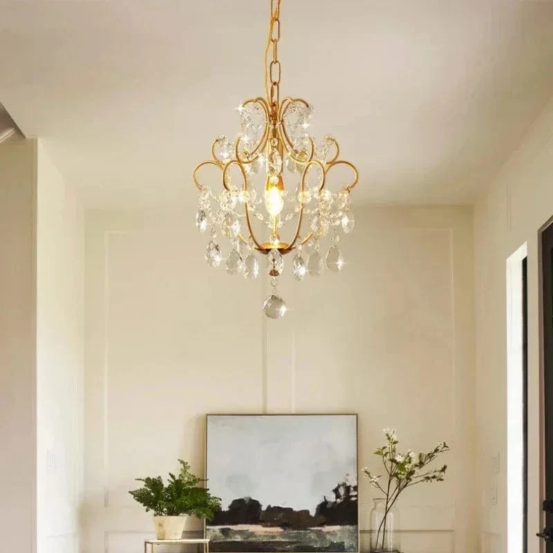 Retro Crystal Chandelier LED Restaurant Hanging Lamp Room Decor Luxury Bedroom Parlor Light Fixture Golden Crystal Pendant Light