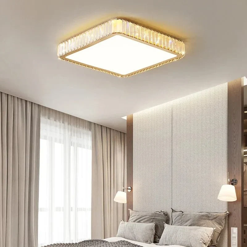 Living Room Crystal Round Ceiling Lamp Light Luxury Bedroom Study Room Dining Room Flower Square Shaped Led Lighting