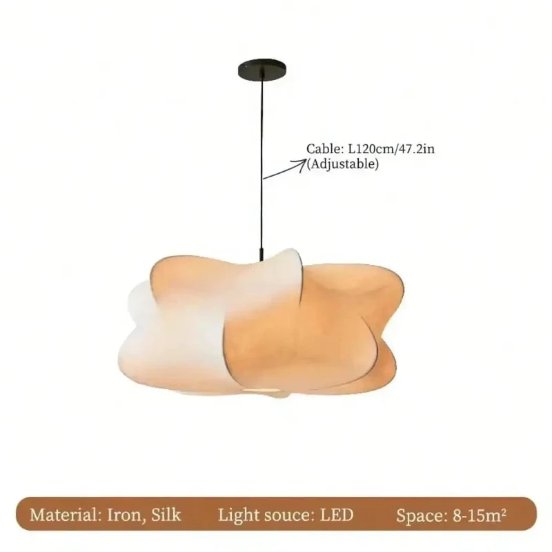 Wabi Sabi Living Room Ceiling Lamp Shop Bar Parlor Pendant Lights Silk Hanging Chandelier Home Decorations Lustre E27 (No Bulb))