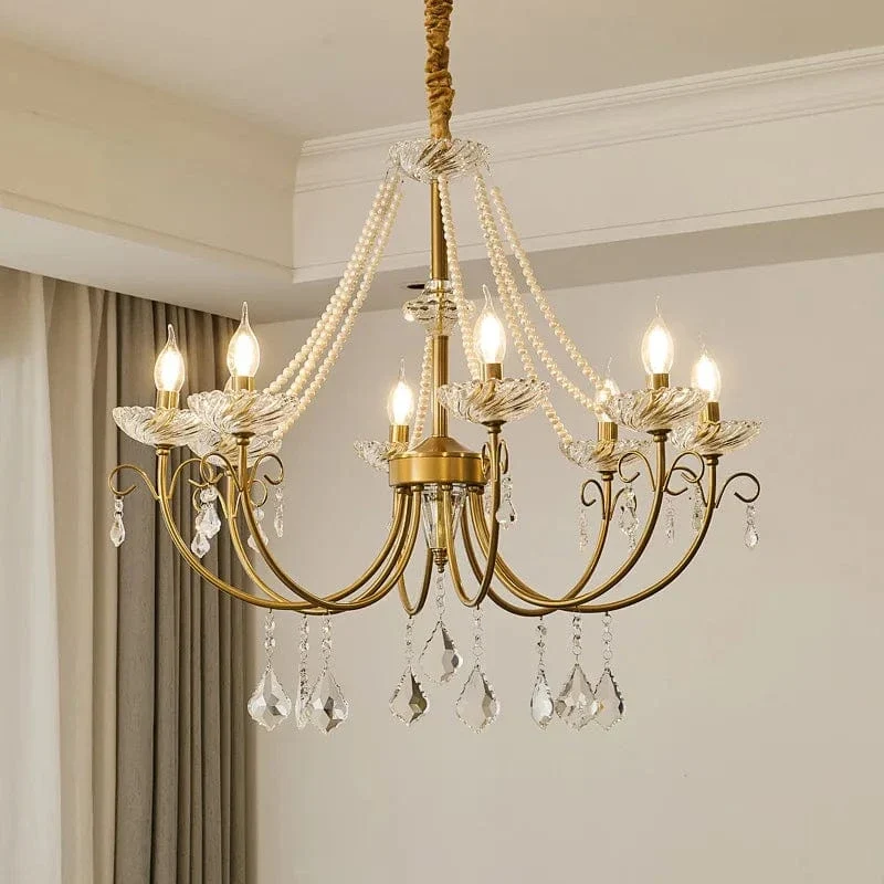 New American Luxury Crystal Led Chandelier Living Room Lustre E14 Led Pendant Light French Chandelier Lighting Led Lamparas
