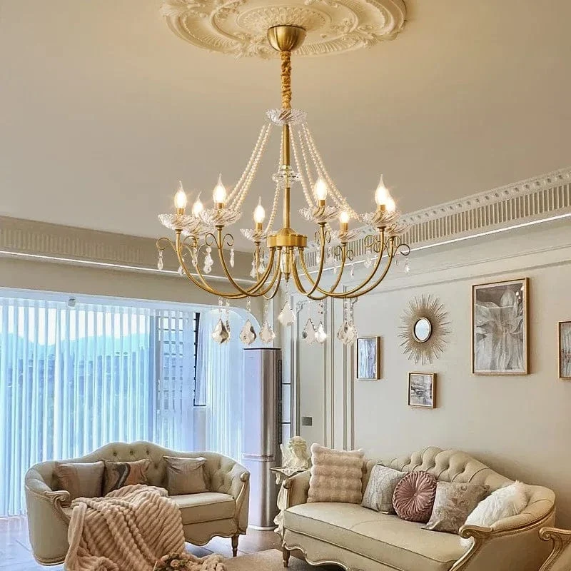 New American Luxury Crystal Led Chandelier Living Room Lustre E14 Led Pendant Light French Chandelier Lighting Led Lamparas