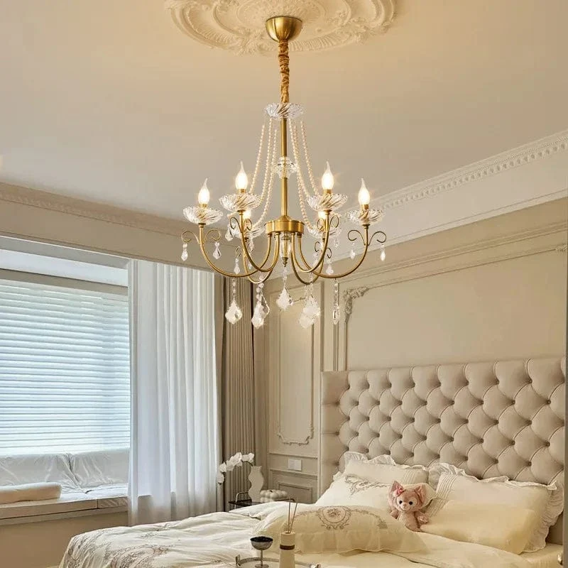 New American Luxury Crystal Led Chandelier Living Room Lustre E14 Led Pendant Light French Chandelier Lighting Led Lamparas