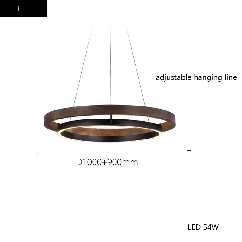 Led Home Decor Wood Grain Chandelier Creative Round Hanging Light Fixture Minimalist Suspension Luminaire For Living Room Dining