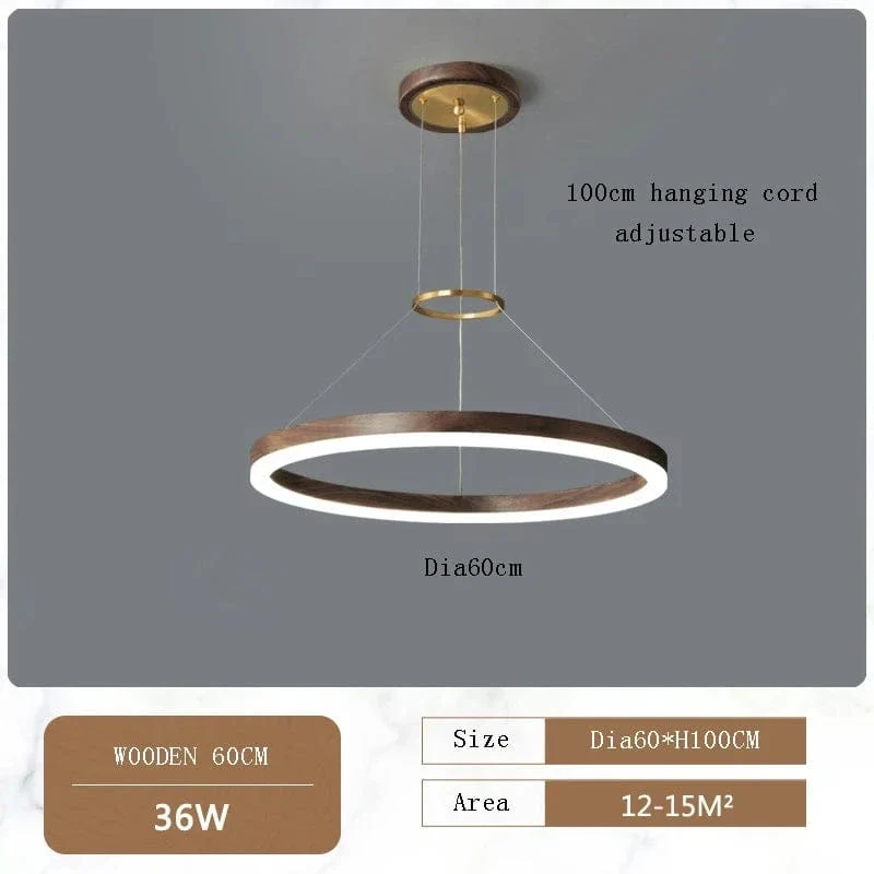 Led Home Decor Wood Grain Chandelier Creative Round Hanging Light Fixture Minimalist Suspension Luminaire For Living Room Dining