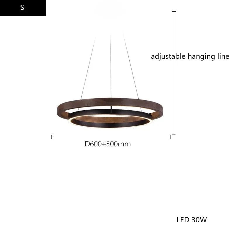 Led Home Decor Wood Grain Chandelier Creative Round Hanging Light Fixture Minimalist Suspension Luminaire For Living Room Dining