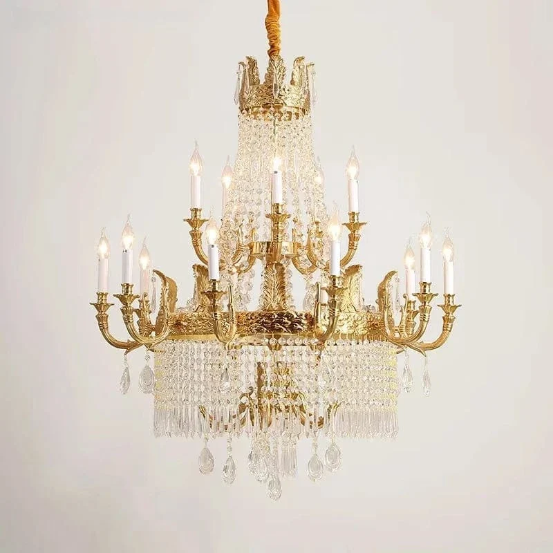 European Rococo 20 Lights Luxury Crystal Home Decoration Hanging Pendant Light Hotel Spiral Brass Chandelier