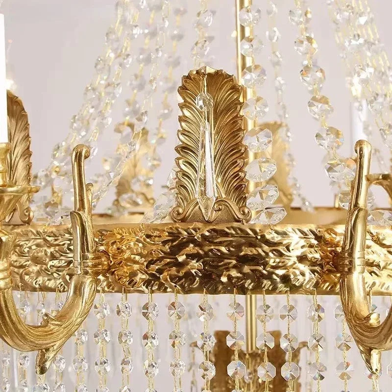 European Rococo 20 Lights Luxury Crystal Home Decoration Hanging Pendant Light Hotel Spiral Brass Chandelier