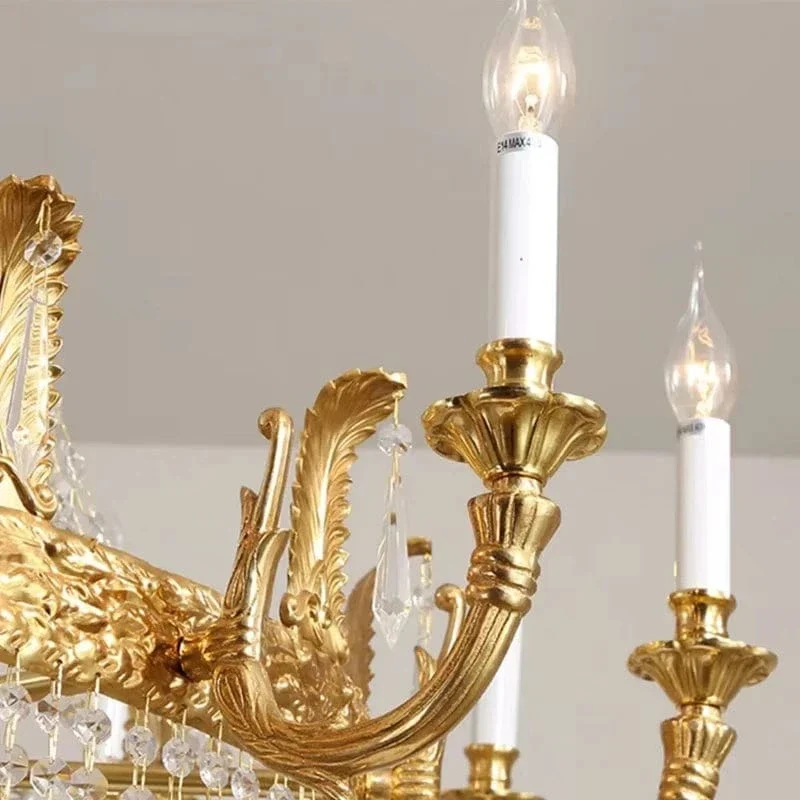 European Rococo 20 Lights Luxury Crystal Home Decoration Hanging Pendant Light Hotel Spiral Brass Chandelier