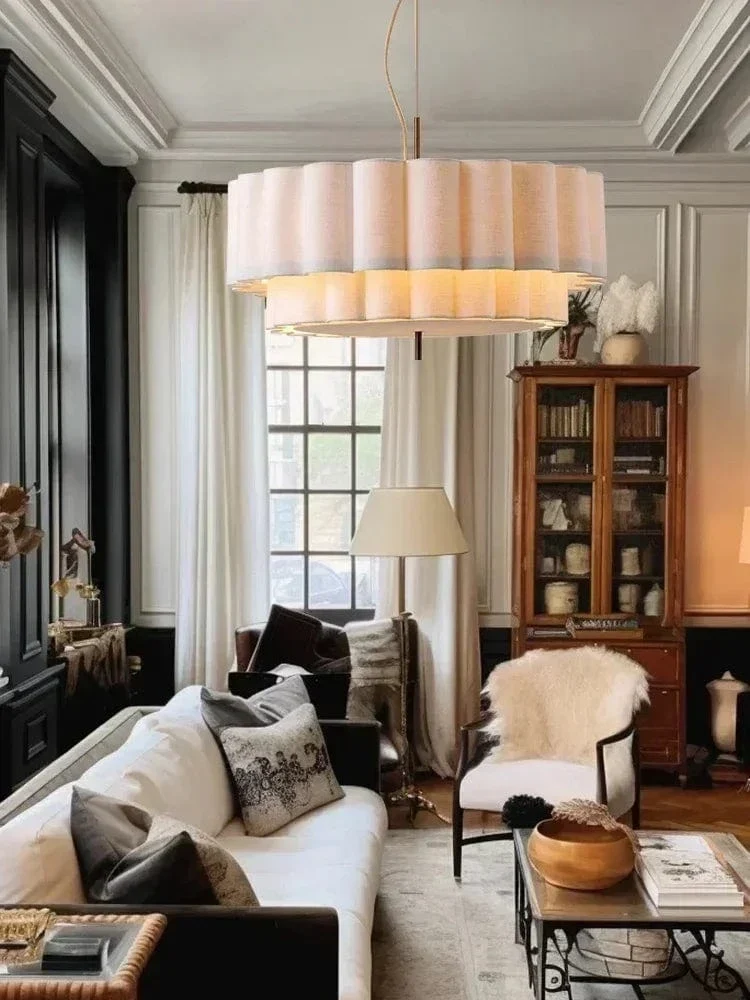 Wabi Sabi Cloth Pendant Lamps Fabric Skil Hanging Chandelier Light Fixture for Living Dining Room Bedroom Home Decor