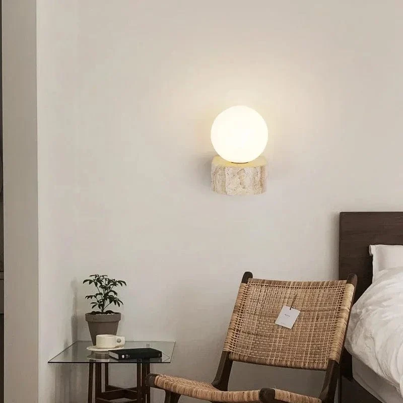 Japanese style retro natural stone wall lamp Nordic room decoration wall lamp glass lampshade wall lamp bedroom home lighting