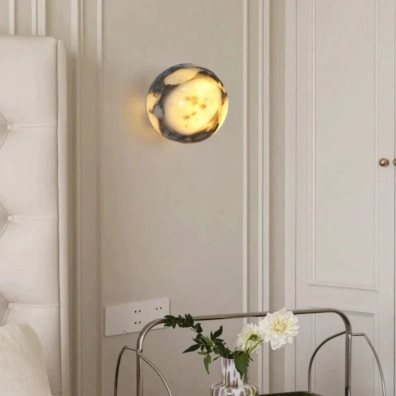 Ball Marble Natural Stone Wall Lamp Bedroom Bedside LED Light Luxury High-end Living room Hallway Staircase Sink Sconce
