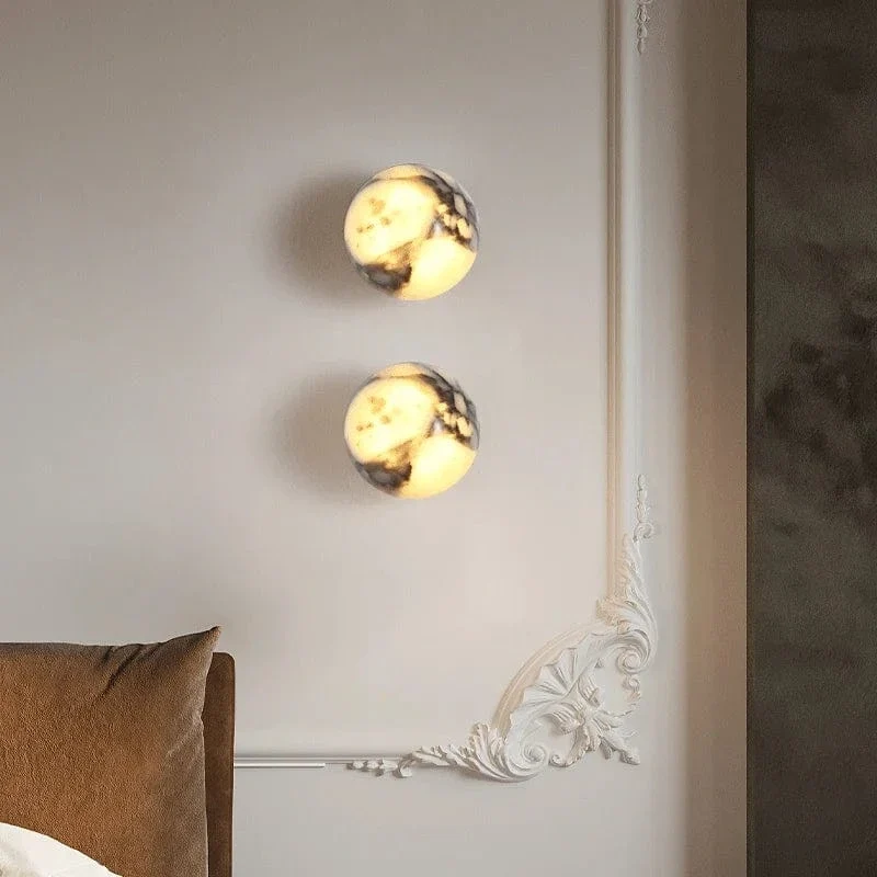 Ball Marble Natural Stone Wall Lamp Bedroom Bedside LED Light Luxury High-end Living room Hallway Staircase Sink Sconce