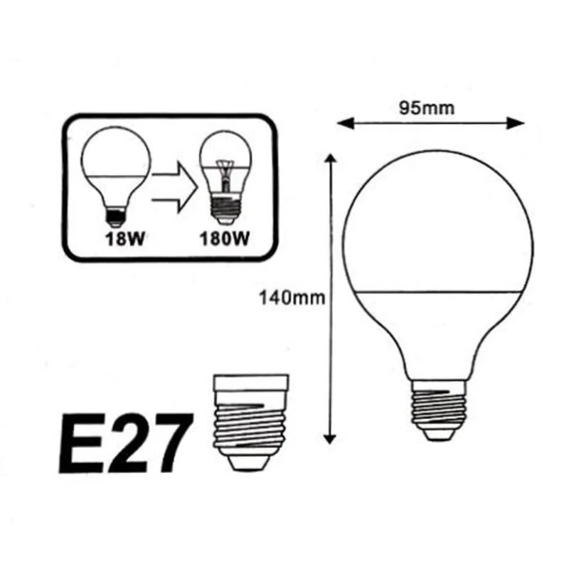 Ampoule LED E27 18W 220V G95 300° - Pack de 10