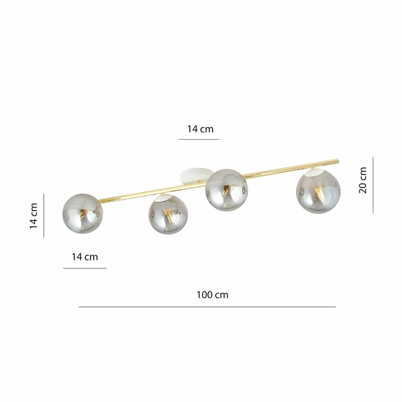 Plafonnier Luminaire Or et Boules Verre Fumé