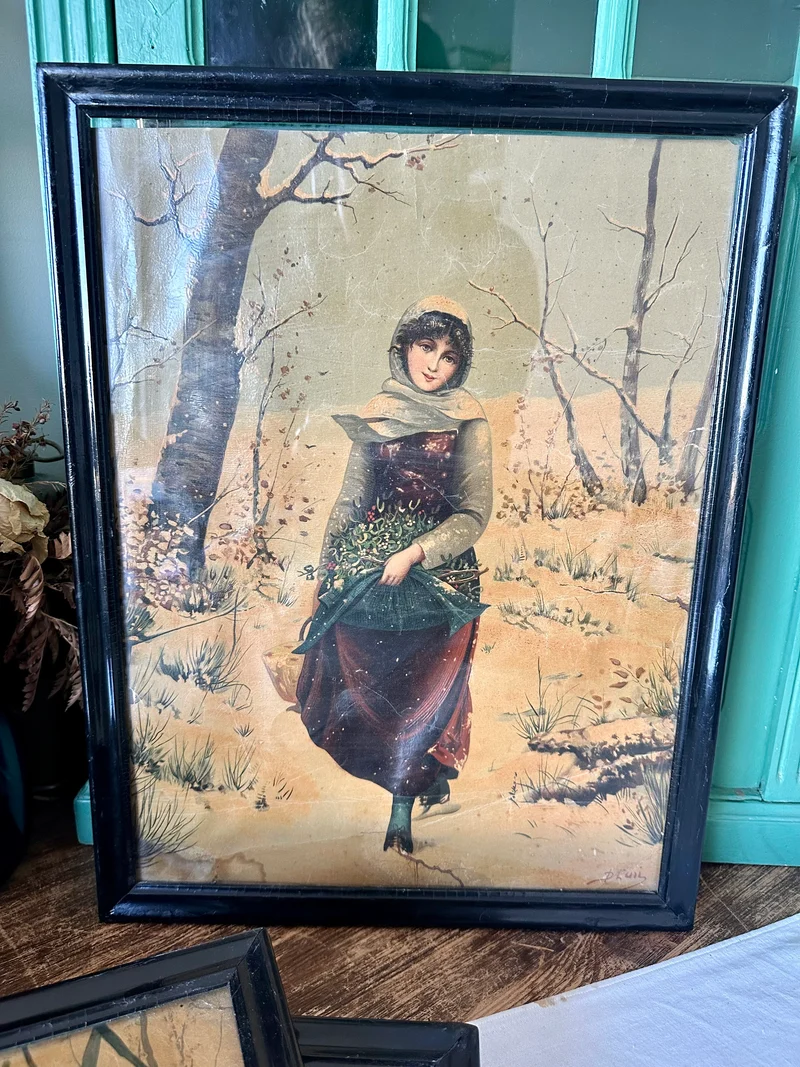 Chromolithographies des saisons encadrées époque Napoléon III
