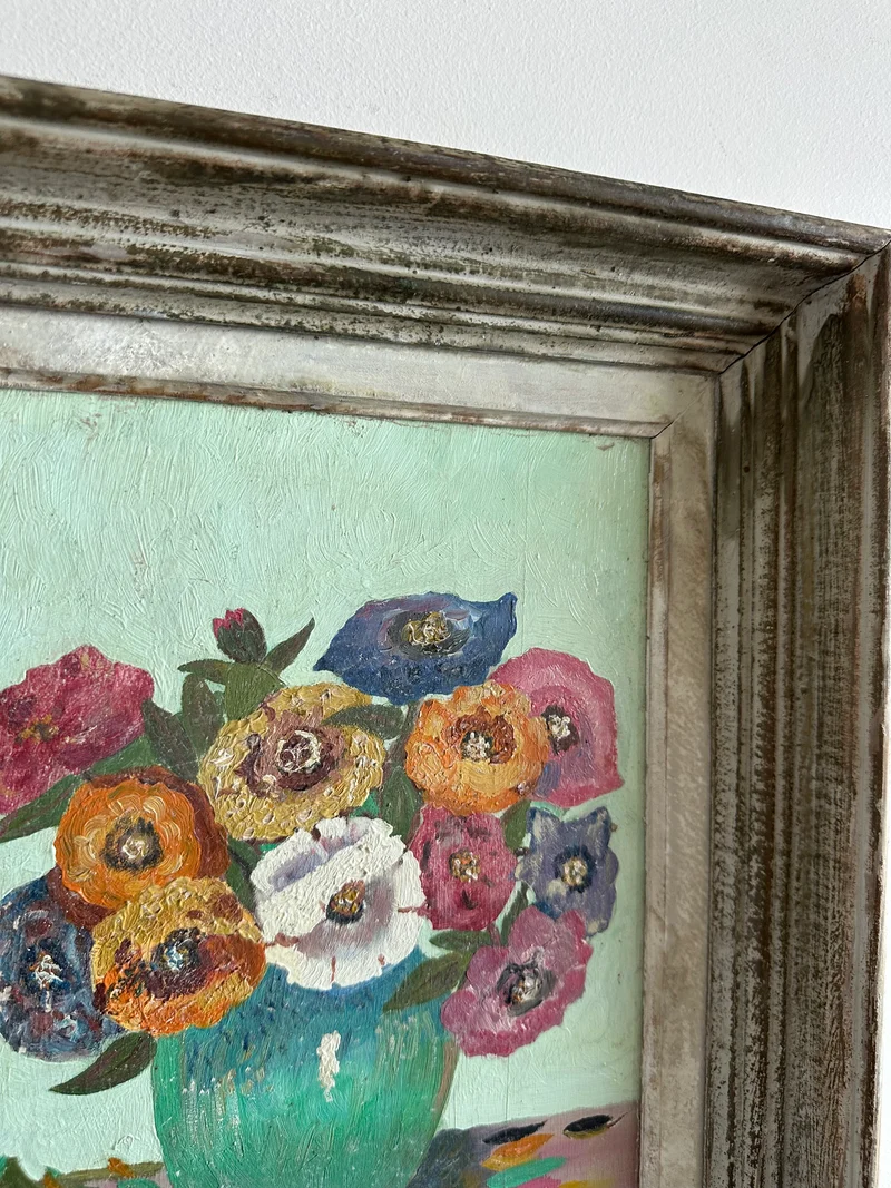 Peinture sur planche signée tons pastel années 60