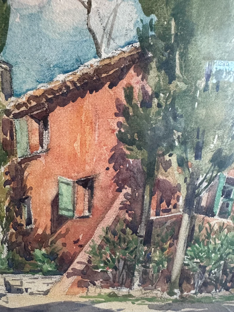 Aquarelle encadrée signée maison à Cimiez